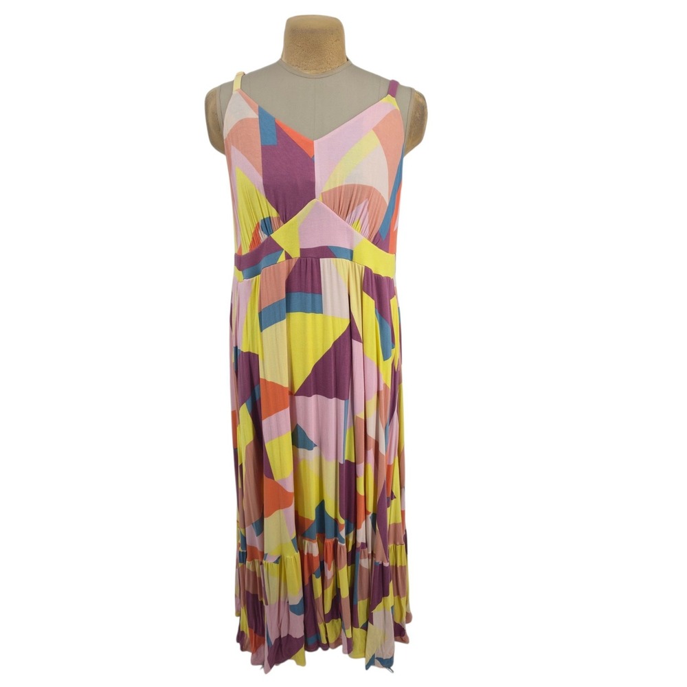 Torrid Geometric Maxi Dress Women 2 Multicolored Abstract Ruffle Hem Summer
